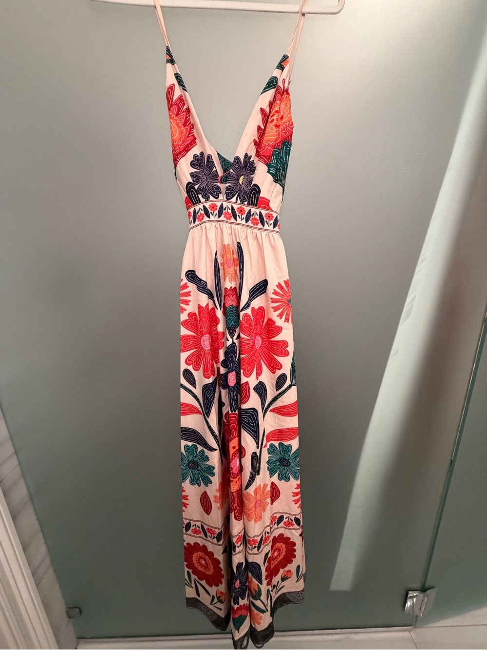 SHEIN Pink Maxi Dress with Red, Teal & Navy Floral Print